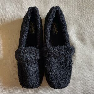 Seychelles Black Faux Shearling Loafers Size 10 Cozy Slip On Flat Shoes Fuzzy